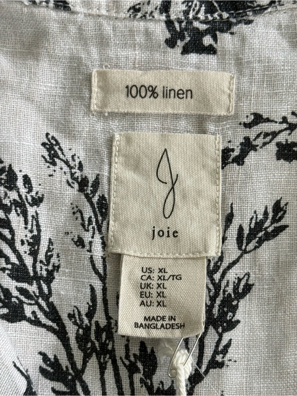 NWT-Joie Black and White Toile Sleeveless Linen Top - Picture 2 of 5